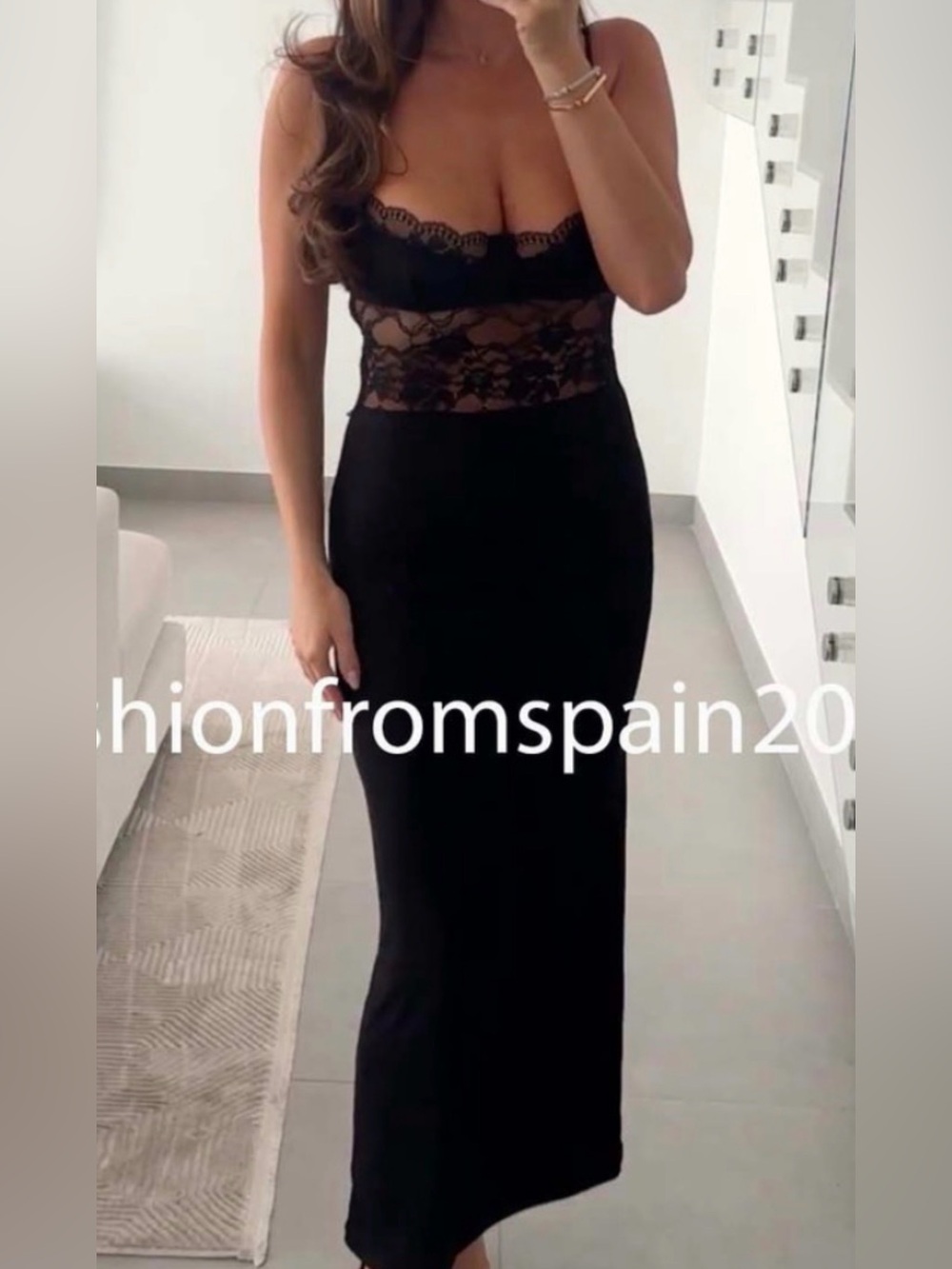 Zara Black Lace Paneled Slip Dress